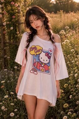 NWT Hello Kitty Kawaii oversized japan cartoon girl Loose T-Shirt L